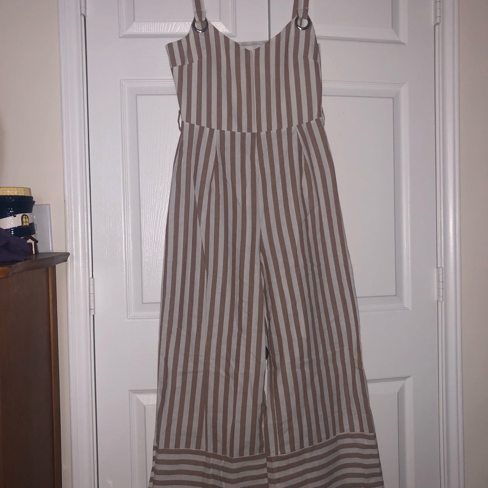 Tan and white stripped jumpsuit